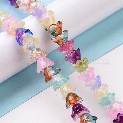 透明ガラスビーズ連売り  ビーズ連売り  花  ミックスカラー  11~12x7.5~8mm  穴：1.4mm  約50個/連  11.42''（29センチメートル）&nbsp;LAMP-H061-01A-02-1