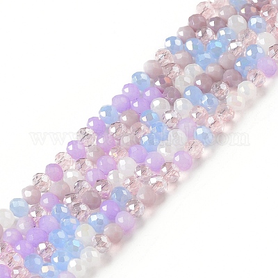 ガラスビーズ連売り  多面カット  そろばん  カラフル  4x3mm  穴：1mm  約136~147個/連  17.44''（44.3センチメートル）&nbsp;GLAA-I015-03A-1