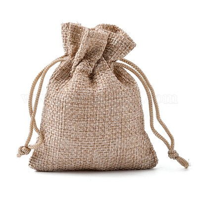黄麻布ラッピングポーチ巾着袋  ダークカーキ  9x7cm&nbsp;ABAG-Q050-7x9-01-1