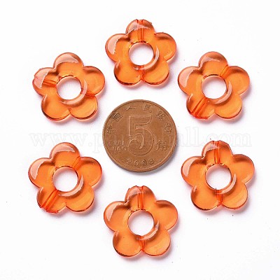 透明なアクリルビーズフレーム  花  ダークオレンジ  19x20x3.5mm  穴：1.6mm  内径：6.5mm  約632個/500g&nbsp;TACR-S154-29B-84-1