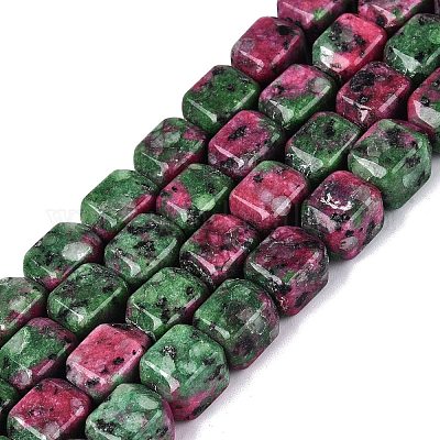 天然石ルビーインゾイサイトビーズ連売り 直方体の 染め 10~12x9~10x9
