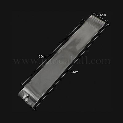 セロハンのOPP袋  長方形  透明  31x5cm  穴：8mm  一方的な厚さ：0.035mm  インナー対策：25x5のCM&nbsp;OPC-S014-15-1