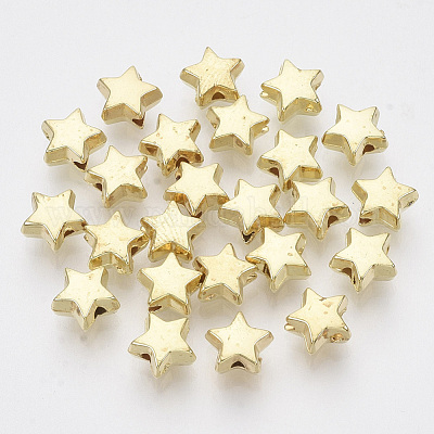 CCBプラスチックビーズ  スター  ゴールドカラー  6x6.5x3.5mm  穴：1.2mm  約7690個/500g&nbsp;CCB-S163-010A-01-1