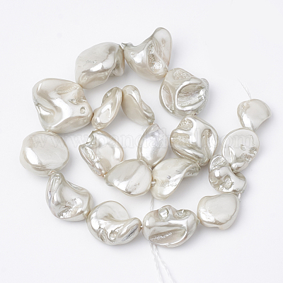 シェルパールビーズ連売り  洗練された  ナゲット  ホワイトスモーク  15~25x10~26x5~16mm  穴：1mm  約18個/連  14.96インチ&nbsp;X-BSHE-Q031-15G-1