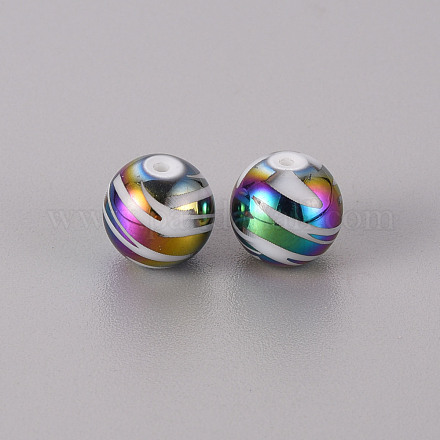 電気メッキガラスビーズ  模様のラウンド  マルチカラーメッキ  10mm  穴：1.2mm&nbsp;EGLA-Q123-003F-1