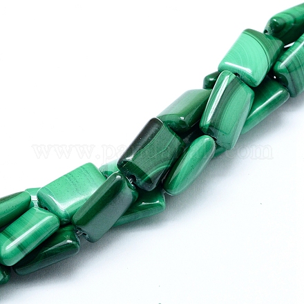 天然石マラカイトビーズ連売り  長方形  12x8x4mm  穴：0.8mm  約33個/連  15.75インチ（40cm）&nbsp;G-D0011-03-8x12mm-1
