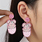 Easter Acrylic Dangle Stud Earrings, Rabbit, Pink, 49x25mm