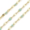 Rack Plating Brass Dapped Chains, with Enamel, with Spool, Soldered Lead Free & Cadmium Free, Real 18K Gold Plated, Pale Turquoise, 4x2x1mm