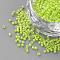 Baking Paint Glass Bugle Beads, Matte Style, Green Yellow, 1~2x1.5~2mm, Hole: 0.5mm, about 100g/bag, about 5000pcs/bag