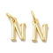 Brass Pendants, Cadmium Free & Nickel Free & Lead Free, with Jump Ring, Letter N, 10x6x1.5mm, ring: 5~6x0.8~1mm, inner diameter: 3~4mm