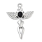 Cross Alloy Rhinestone Pendants, Antique Silver, Jet, 52x36x5mm, Hole: 3.5mm