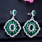 Brass Micro Pave Cubic Zirconia Dangle Stud Earrings, Rhombus, Platinum, Green, 36x23mm