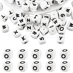 20Pcs White Cube Letter Silicone Beads 12x12x12mm Square Dice Alphabet Beads with 2mm Hole Spacer Loose Letter Beads for Bracelet Necklace Jewelry Making, Letter.O, 12mm, Hole: 2mm