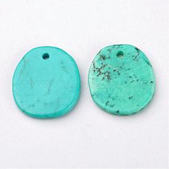 天然ハウライトチャーム  染め  フラットラウンド  ターコイズ  14~16x11~13x1~2mm  穴：1mm&nbsp;TURQ-G929-B02