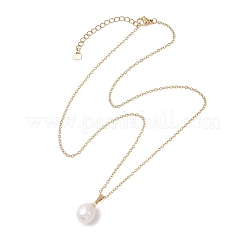 Natural Baroque Pearl Keshi Pearl Round Pendant 304 Stainless Steel Cable Chain Necklaces&nbsp;NJEW-JN05893