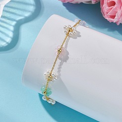 Brass & Glass Flower Link Chain Bracelets for Women&nbsp;BJEW-JB14026