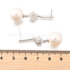 925 Sterling Silver Clear Cubic Zirconia Sun with Round Dangle Stud Earrings&nbsp;EJEW-L300-04P