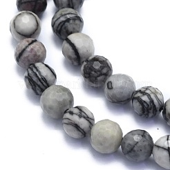 Natural Black Silk Stone/Netstone Beads Strands&nbsp;G-K310-A09-8mm