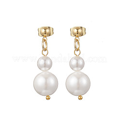 Shell Pearl Round Beaded Necklaces & Stud Dangle Earrings Sets for Women&nbsp;SJEW-JS01349
