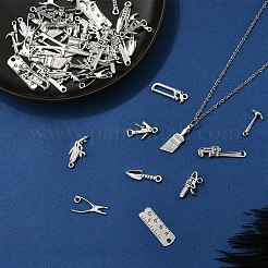 50pcs10スタイルチベットスタイルアロイペンダント  鉛フリー＆カドミウムフリー  混合図形  アンティークシルバー  19~32x7~12x1~6mm  穴：1.5~2mm  5個/スタイル&nbsp;FIND-YW0007-18