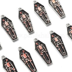 合金エナメルチャーム  スケルトンチャーム付き棺  プラチナ  21.3x8.3x1.7mm  穴：1.4mm  10個/セット&nbsp;ENAM-CJC0021-01