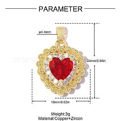 Valentine's Day Brass Cubic Zirconia Pendants&nbsp;KK-OY001-28G