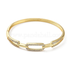 Rack Plating Brass Micro Pave Clear Cubic Zirconia Hollow Oval Hinged Bangles&nbsp;BJEW-M300-01G