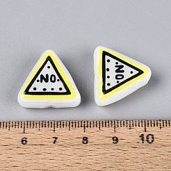 印刷された不透明樹脂ビーズ  単語「no」が書かれた三角形  シャンパンイエロー  19x21x8~8.5mm  穴：1~1.2mm&nbsp;RESI-N043-11