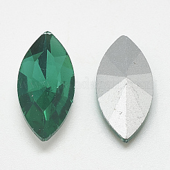 ポイントガラスラインストーンカボション  バックメッキ  多面カット  馬の目  med.emerald  10x5x3mm&nbsp;RGLA-T083-5x10mm-15