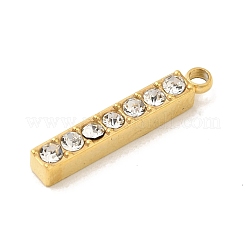 イオンプレーティング（IP）304ステンレススチールラインストーンペンダント  長方形  ゴールドカラー  18x3x2.5mm  穴：1.5mm&nbsp;STAS-S131-10G