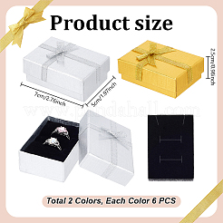 12色の厚紙製ネックレスボックス2個  リボンのちょう結びとスポンジの内側  長方形  ミックスカラー  7x5x2.5cm  6個/カラー&nbsp;CBOX-PH0001-11