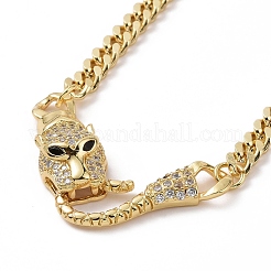 Cubic Zirconia Leopard Pendant Necklace with Brass Curb Chains for Women&nbsp;NJEW-G096-01G-02