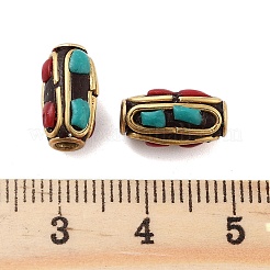 手作りのインドネシアビーズ  真鍮、樹脂と  バレル  レッド  12x7mm  穴：1.8mm&nbsp;FIND-Q106-64