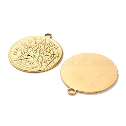 304ステンレスペンダント  スターとフラットラウンド  イオンプレーティング（ip）  18KGP本金メッキ  45.5x41x2mm  穴：4mm&nbsp;STAS-C152-02G