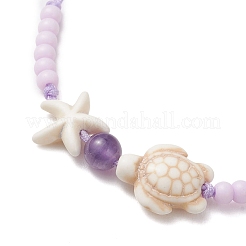 Adjustable Ocean Starfish Turtle Natural Mixed Gemstone & Glass Seed Beads Braided Bracelets&nbsp;BJEW-MZ00324