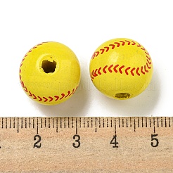 プリントウッドヨーロピアンビーズ  ラウンド  野球  15.5~16mm  穴：4~4.5mm&nbsp;WOOD-G022-11B