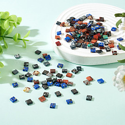 175個5色2穴不透明ガラスシードビーズ  アンティークスタイル  正方形  ミックスカラー  5x5x2mm  穴：0.8mm  35個/カラー&nbsp;SEED-PJ0001-04A
