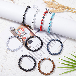 9Pcs 9 Style Natural & Synthetic Mixed Stone & Synthetic Hematite Cross Beaded Stretch Bracelets Set&nbsp;BJEW-FI0001-49