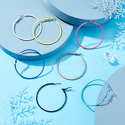7Pairs 7 Colors 201 Stainless Steel Big Huggie Hoop Earrings&nbsp;EJEW-DC0001-09