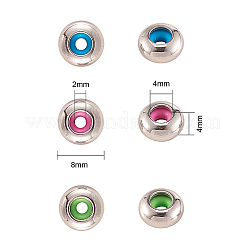 60個3色304ステンレススチールビーズ  内部のゴムと  スライダービーズ  ロンデル  ステンレス鋼色  8x4mm  穴：4mm  20個/カラー&nbsp;STAS-CJ0001-210