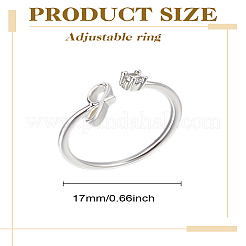 1Pc Letter Brass Rhinestone Open Cuff Rings for Women&nbsp;AJEW-LP0004-47G-S