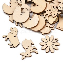 未完成の木製の切り抜き  家畜  DIYクラフト用品  混合図形  バリーウッド  18~28.5x18.5~31x2.5mm  穴：2mm  約50個/袋&nbsp;WD-CBACC5B-21