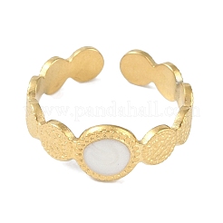 Ion Plating(IP) 304 Stainless Steel Enamel Textured Round Cuff Finger Rings&nbsp;RJEW-L107-066G-01