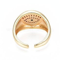 Cubic Zirconia Flat Round with Evil Eye Open Cuff Ring&nbsp;RJEW-N037-007A