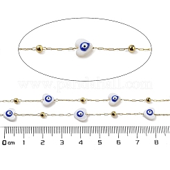 304ステンレススチールアズキチェーン  シェル＆エナメル付き  織り目加工の楕円形のリンク チェーン  ハンダ付け  イオンプレーティング（ip）  スプールで  ナザールボンジュウ付きハート  18KGP本金メッキ  6.5~7x6.5~7x3.5mm  約32.81フィート（10メートル）/リットル&nbsp;CHS-K018-19G-02