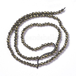 天然石パイライトビーズ連売り  多面カット  ラウンド  3.5~4x4mm  穴：0.4mm  約98~105個/連  15.9~16.6インチ（40.4~42.2cm）&nbsp;G-F596-38-4mm