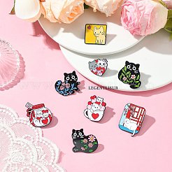 9Pcs 9 Styles Cartoon Cat & Flower Enamel Pins&nbsp;JEWB-SZ0002-07