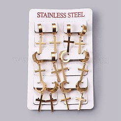 304ステンレススチールフープピアス  クロス  ゴールドカラー  27 M  ピン：1mm&nbsp;EJEW-O087-04
