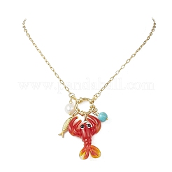 Handmade Lampwork Red Shrimp Pendant Nekclaces&nbsp;NJEW-JN05913