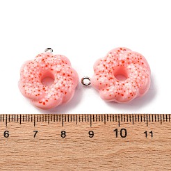 不透明樹脂ペンダント  ドーナツのチャーム  プラチナアイアンループ付き  ピンク  25x20x9mm  穴：2mm&nbsp;CRES-U007-03P-01